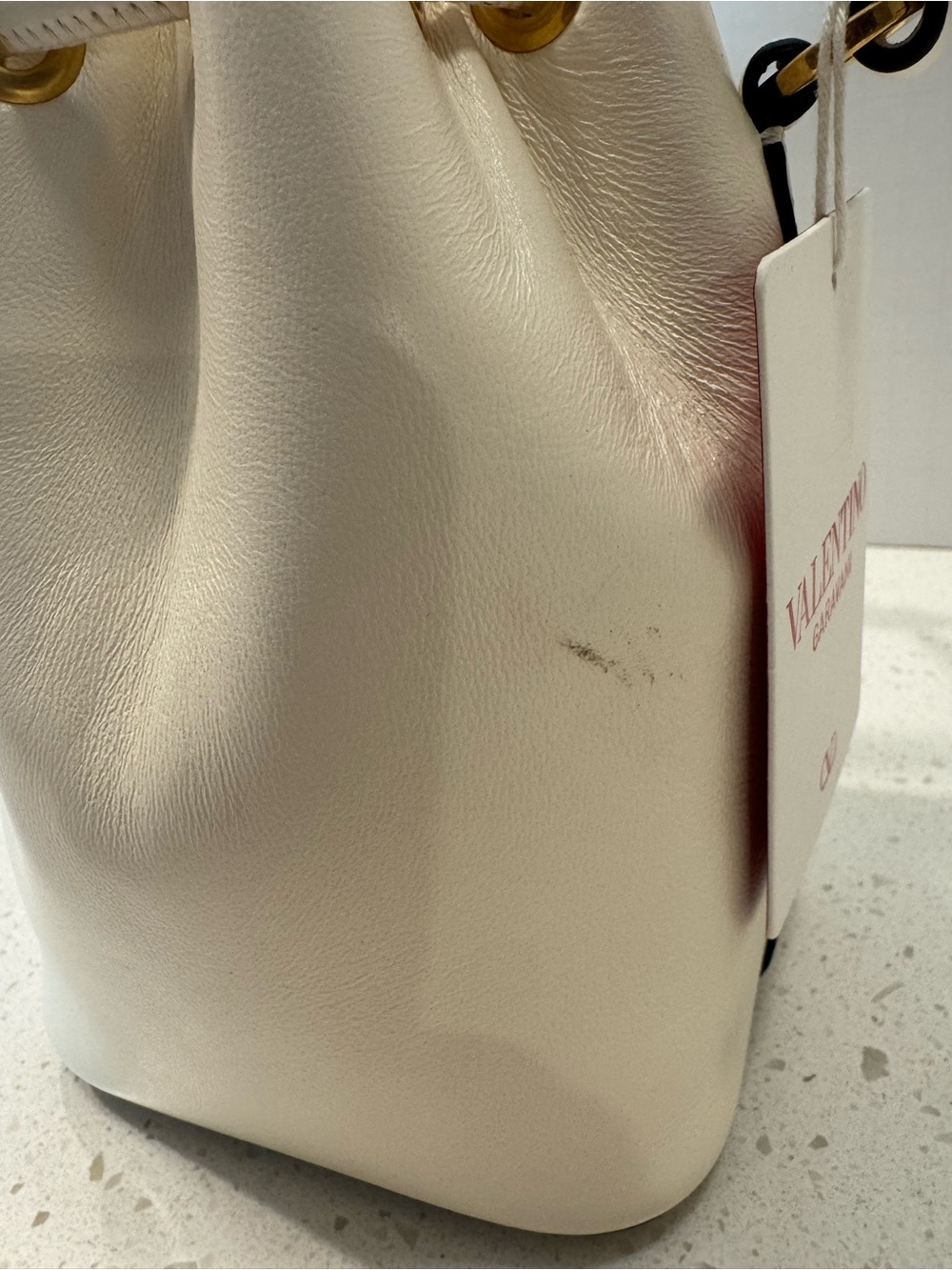 NWT & BOX Valentino Garavani Cream Leather VLogo Mini Drawstring Bag - Picture 8 of 15